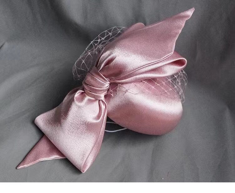 PINK SATIN BOW VEIL FASCINATORS