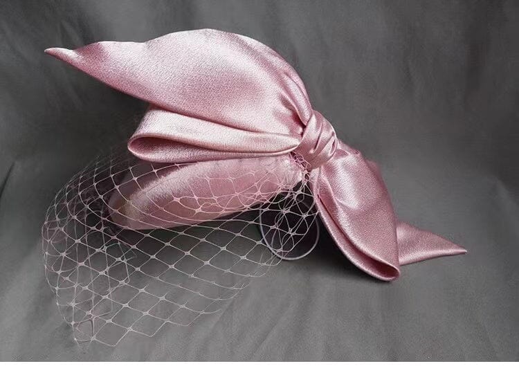 PINK SATIN BOW VEIL FASCINATORS