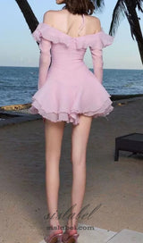 BRANDEE PINK LONG SLEEVE RUFFLE HEM MINI DRESS