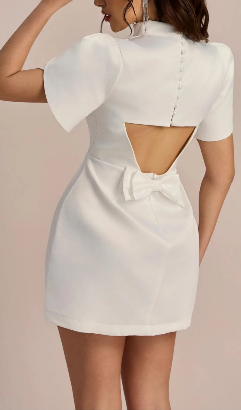 FANNY BACK CUT-OUT BOWKNOT WHITE MINI DRESS