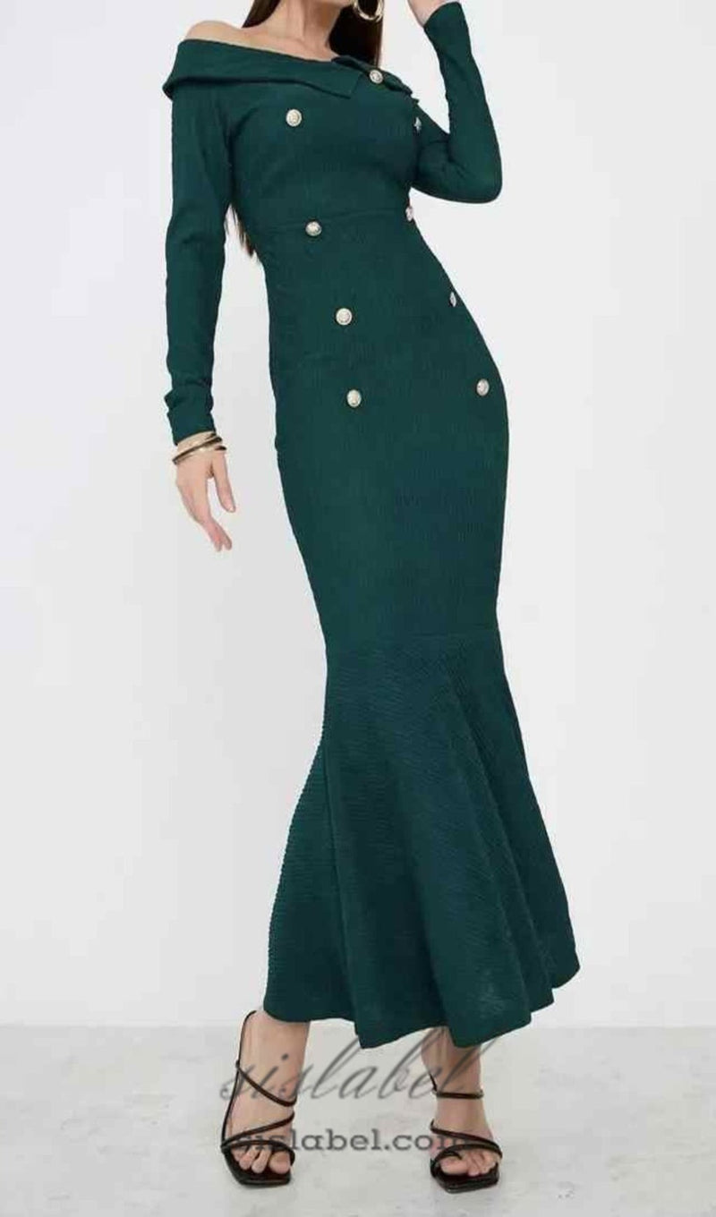 MERMAID LONG SLEEVE MAXI DRESS IN GREEN