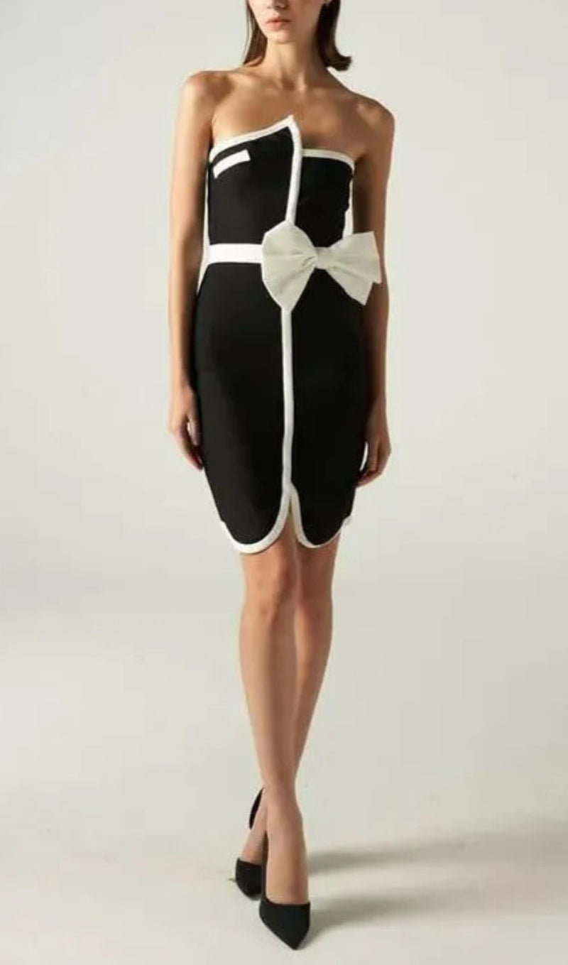 ELSIE CONTRAST STRAPLESS BANDAGE MINI DRESS