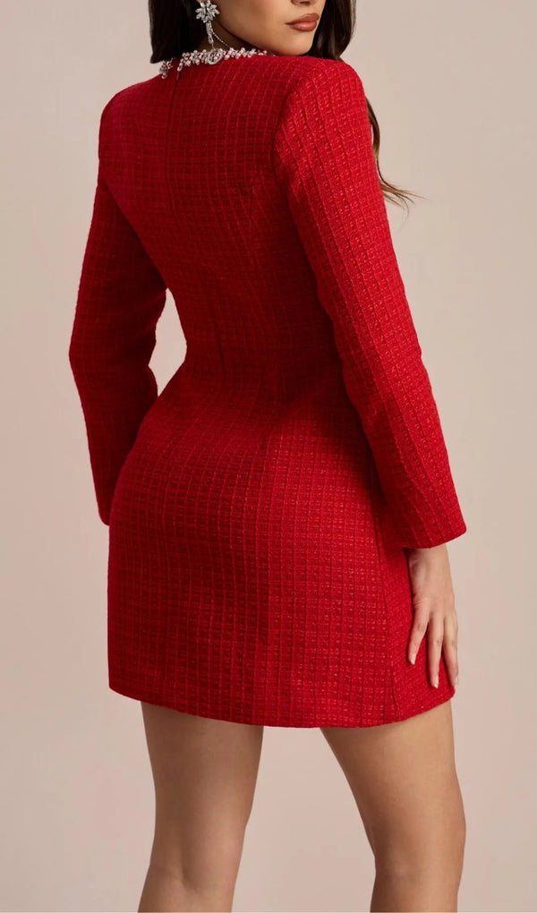 CAMILLA SQUARE NECK TWEED MINI DRESS