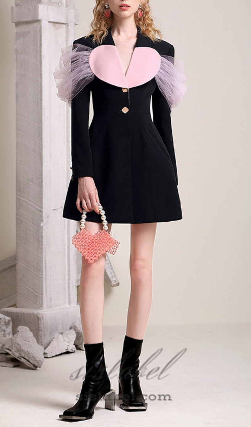 BLACK HEART DECOR JACKET DRESS