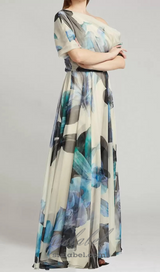 SANDRA MULTICOLOR ONE SHOULDER IRREGULAR CHIFFON MAXI DRESS