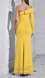 Brook off-shoulder bodycon midi dress in yellow