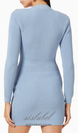 CAROLINE KNIT METAL BOTTOM MINI DRESS IN BLUE