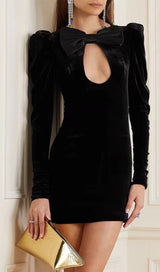 BLACK DUCHESSE BOW VELVET MINI DRESS