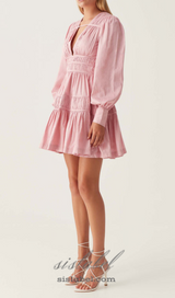 VALERIE FALLINGWATER RUCHED MINI DRESS IN PINK