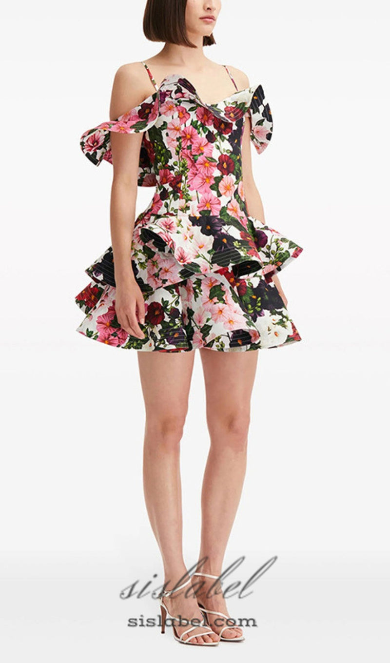 MULTICOLOR FLORAL PRINTED MINI DRESS