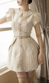 TWEED MINI DRESS IN PALE YELLOW