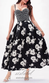 BLACK BEAD FLORAL MAXI DRESS