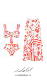 RUFFLE PRINTED SWIMSUIT AND SKIRT SET