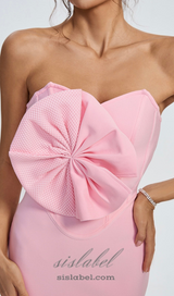 ANNABELLE BOWKNOT BANDAGE BUSTIER MIDI DRESS IN PINK