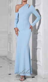 XYLIA BLUE ASYMMETRICAL ONE-SHOULDER BODYCON MAXI DRESS