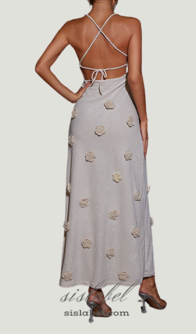 GIORGIO GRAY FLOWER KNITTED MAXI DRESS