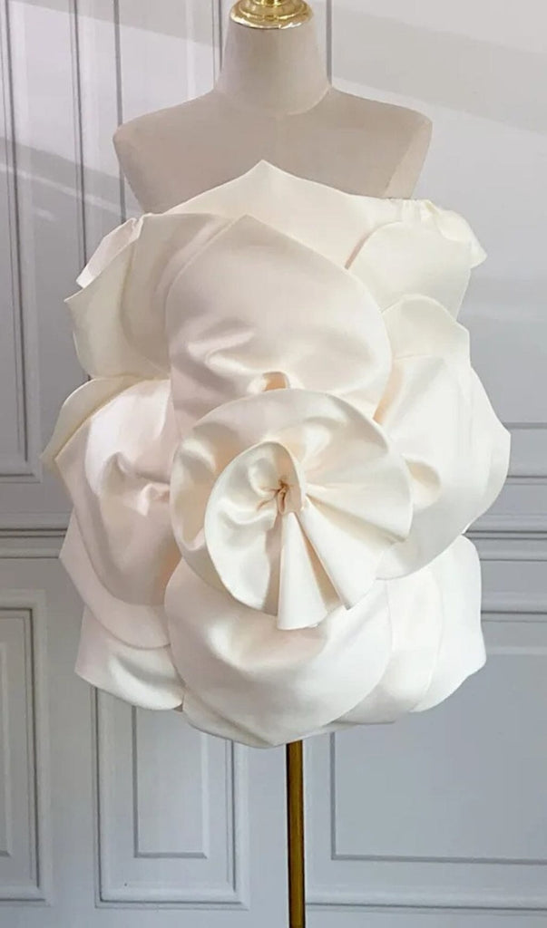 APRICOT ONE-SHOULDER THREE-DIMENSIONAL FLOWER BACKLESS DRESS