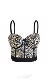 Haut corset court bustier en strass