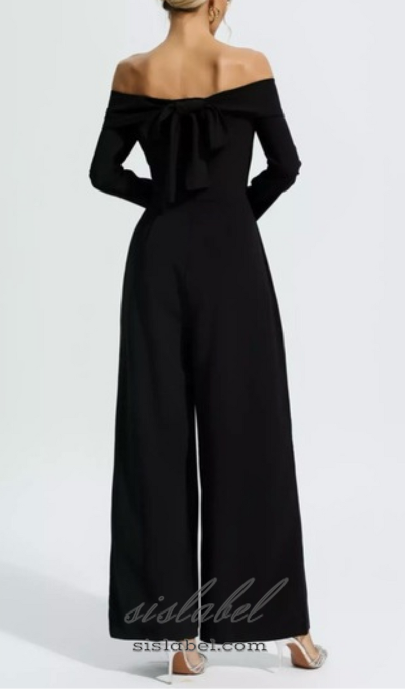 DOMINIC OFF-THE-SHOULDER CREPE JUMPSUIT IN BLACK