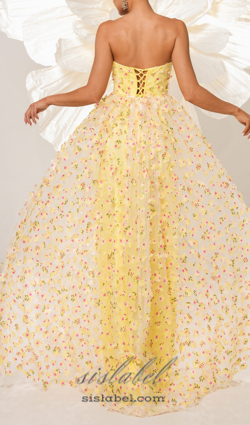 DIANA STRAPLESS FLORAL EMBELLISHED MAXI DRESS IN YELLOW