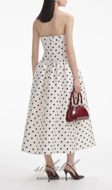 ULA CREAM POLKA DOT TAFFETA MIDI DRESS