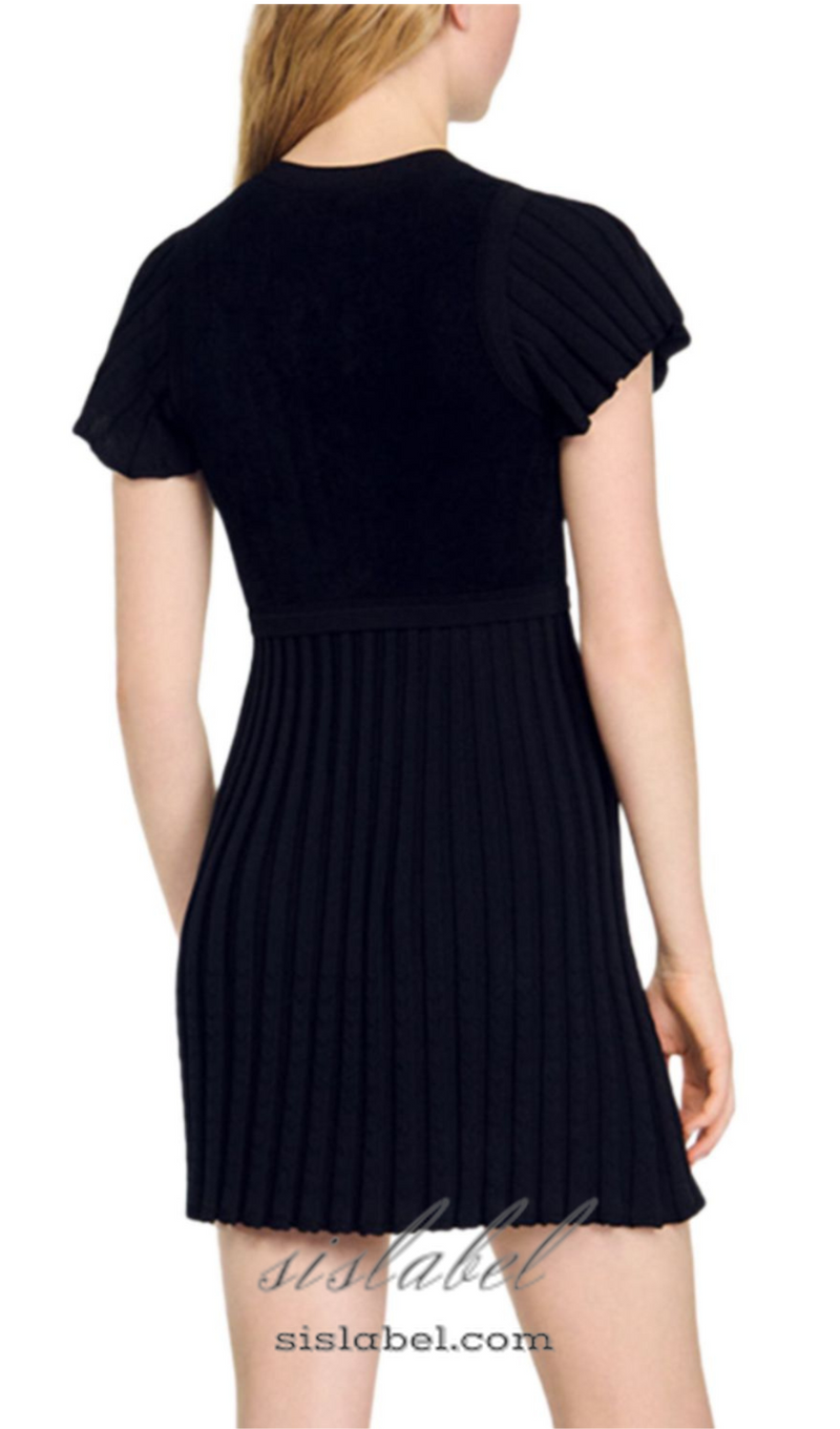 SHEILA BLACK UFFLED CUFFS KNIT MINI DRESS