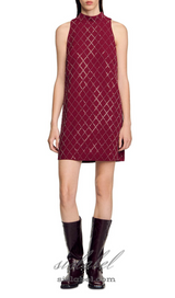 RIVA DIAMOND-SHAPED RHINESTONE PATTERN BORDEAUX MINI DRESS