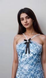 Victoire blue halterneck sequined mini dress