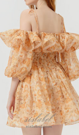 ANNA PRINTED RUFFLE TRIM MINI DRESS IN ORANGE