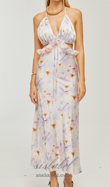 AGATHE DEEP V-NECK FLORAL-PRINT MIDI DRESS