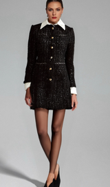 Audrey black sequin panelled tweed mini dress