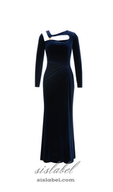 CORAL CUTOUT VELVET BODYCON MAXI DRESS IN DARK BLUE