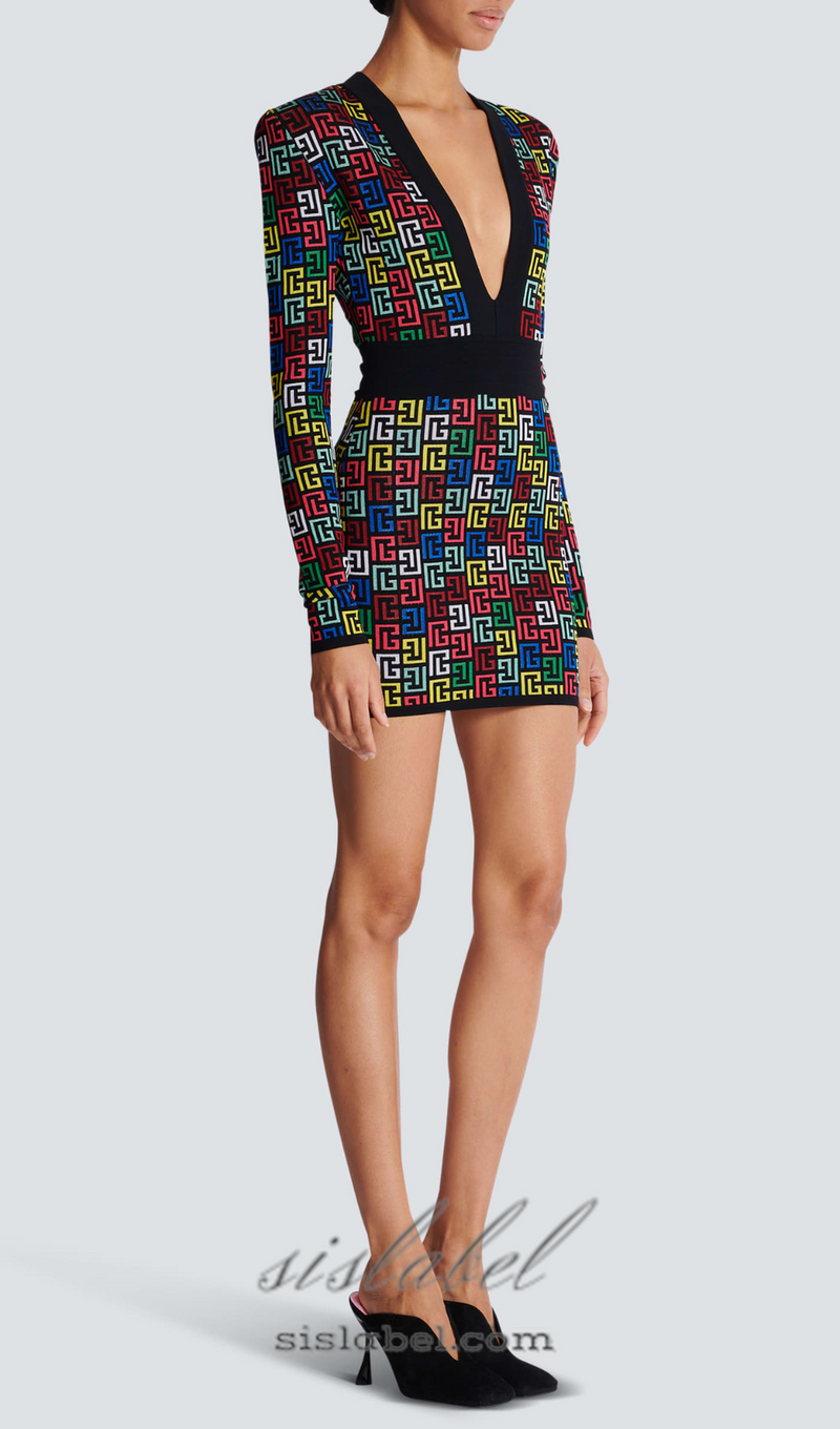 QUANNA MULTICOLOR MONOGRAM KNIT MINI DRESS