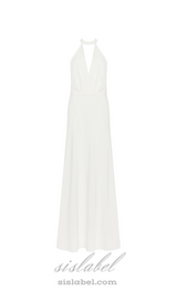 RACHEL WHITE HALTER SATIN BACK CUTOUT MAXI DRESS