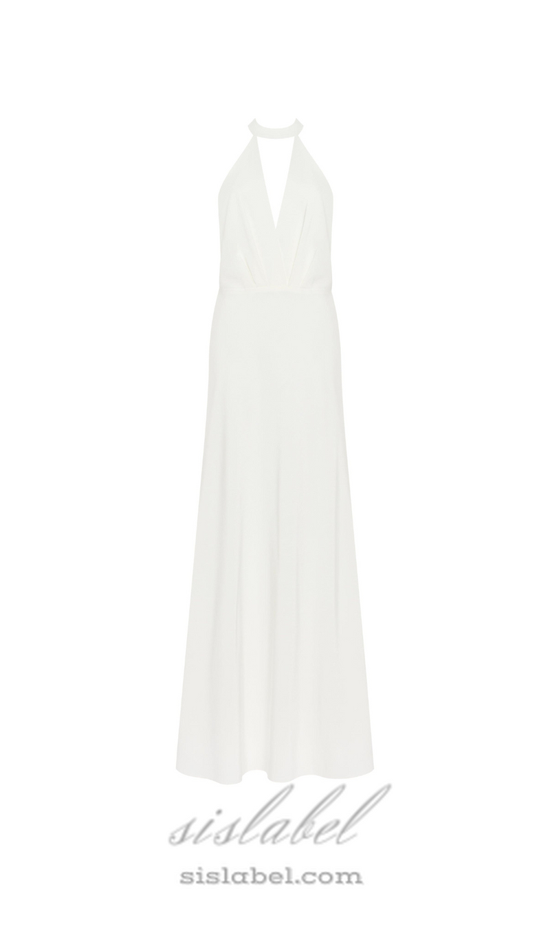 RACHEL WHITE HALTER SATIN BACK CUTOUT MAXI DRESS