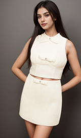 Flaminia white bow-embellished top & skirt matching set