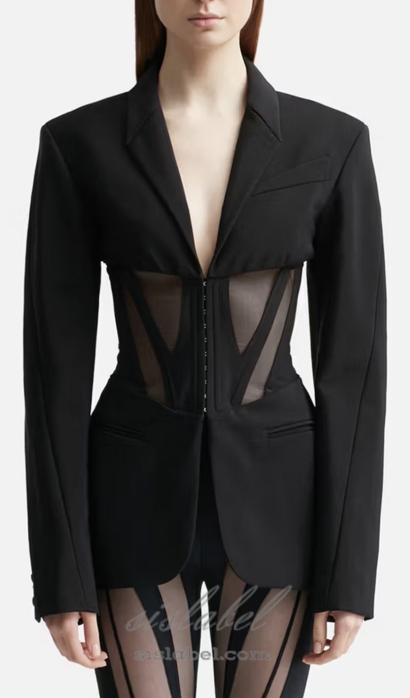 v-neck Corset Jacket in black