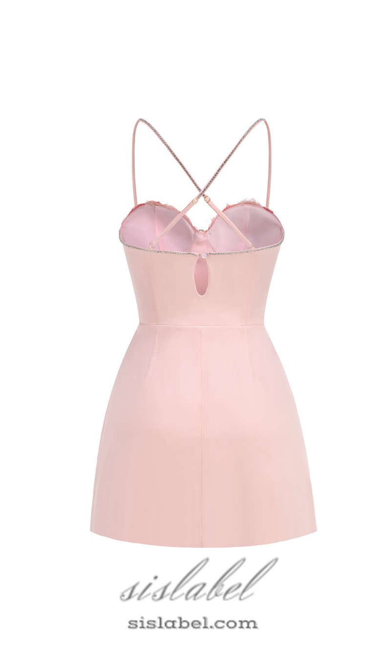 Crystal embellished trims mini dress in pink