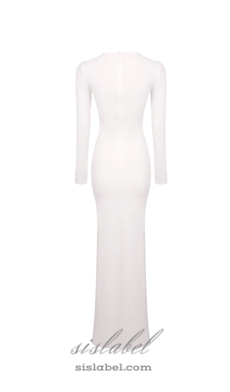 Round neck ribbon knot maxi dress in white