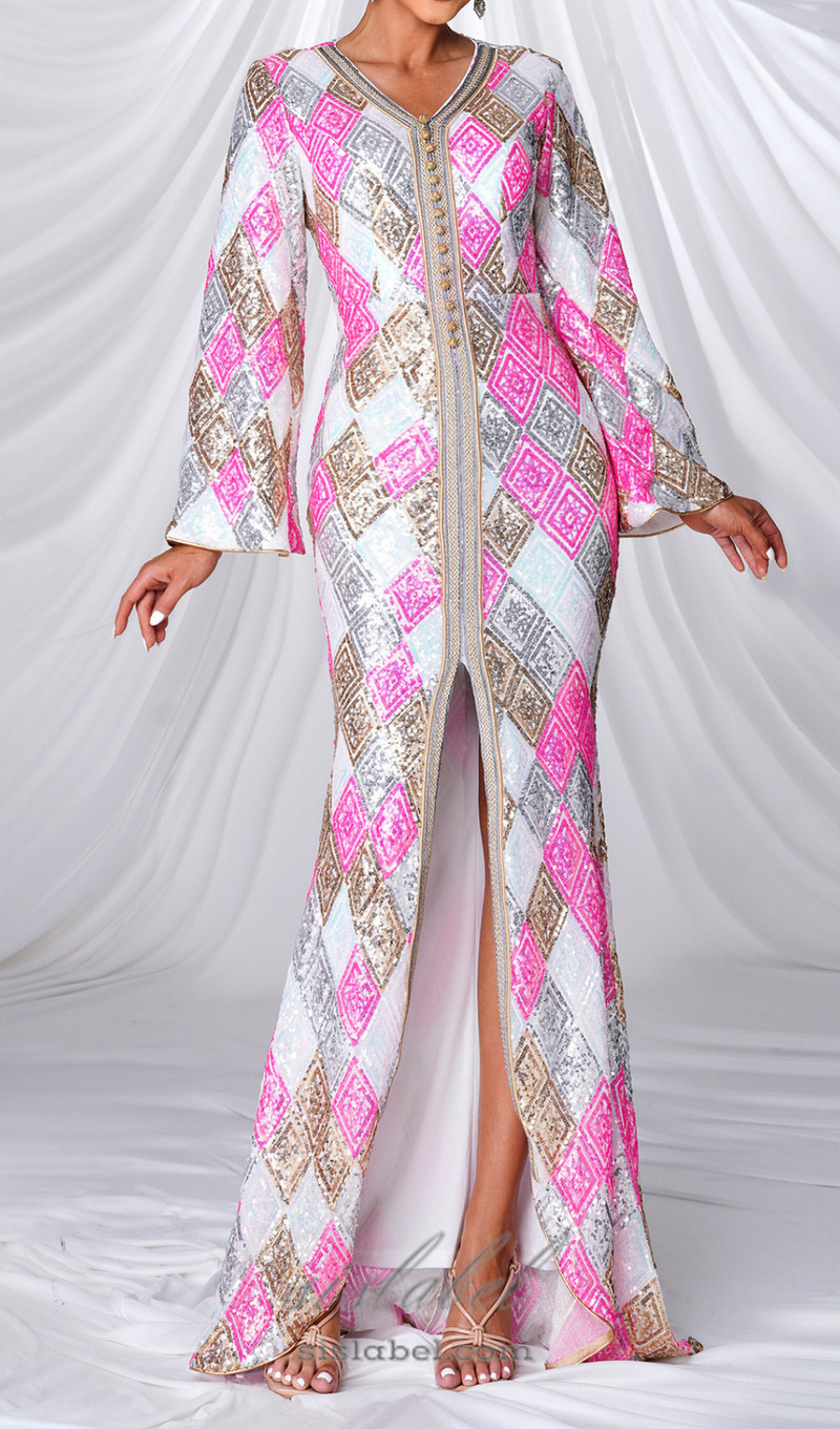 Geometric Patterns print maxi dress in pink