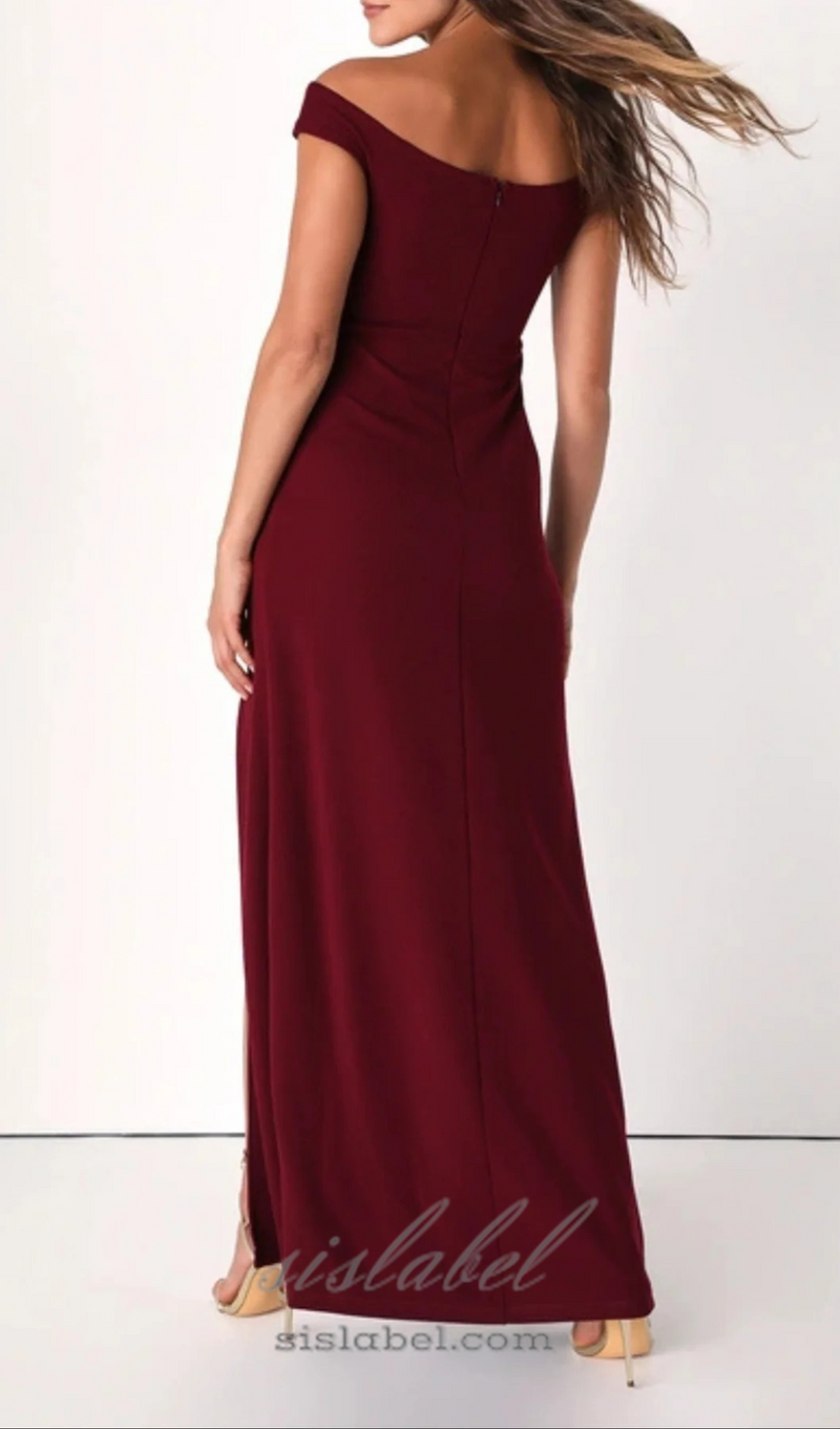 Behold My Love Burgundy Off-The-Shoulder Twist-Front Maxi Dress