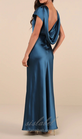 satin cowl back maxi dress in dark teal