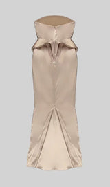 SATIN STRAPLESS MERMAID MAXI DRESS IN BEIGE