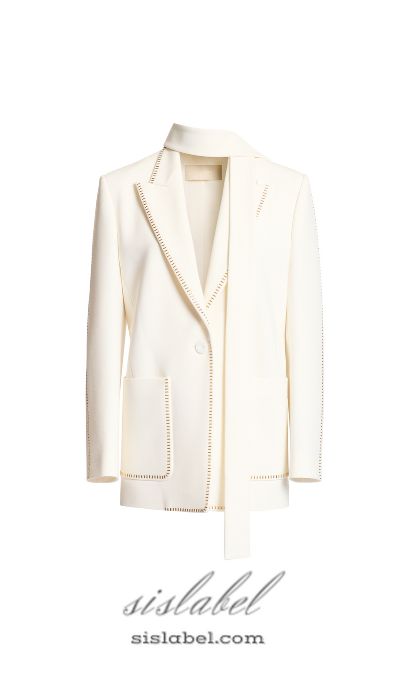 DEBORAH OFF-WHITE SCARF-DETAILED WOOL CREPE BLAZER