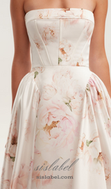 LETITIA PINK  PEONY STRAPLESS MAXI DRESS