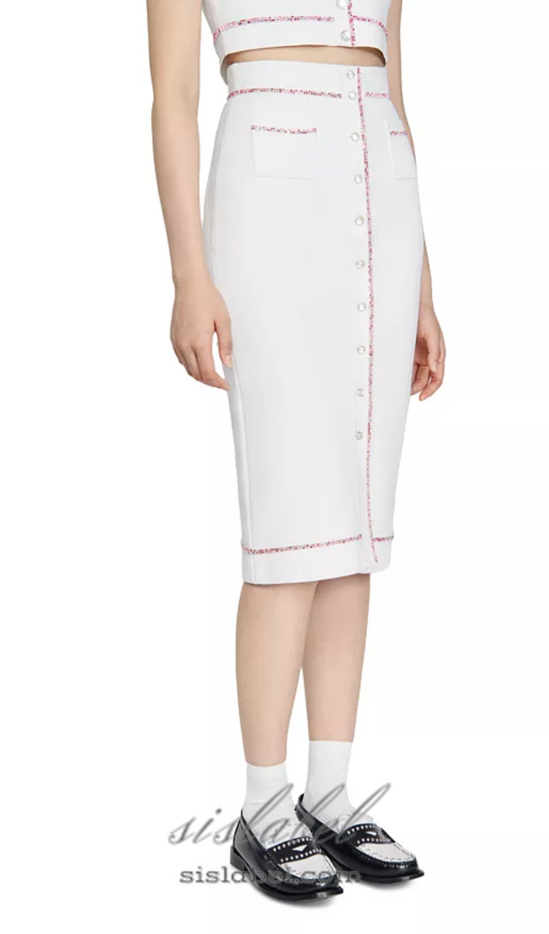 Elisa Knit Midi Pencil Skirt in ecru