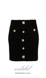 jewel buttons knitted mini skirt in black