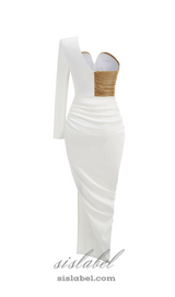 Rose Details High Sut Maxi Dress in gold white