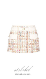 Carlin patchwork Tweed mini skirt in pink