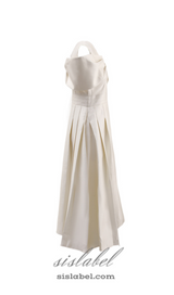 ALICE BEIGE WHITE PLEATED BOW OFF-SHOULDER MIDI DRESS